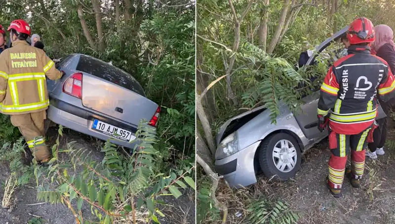 Balıkesir'de Feci Kaza: Otomobil Şarampole Yuvarlandı, İki Yaralı