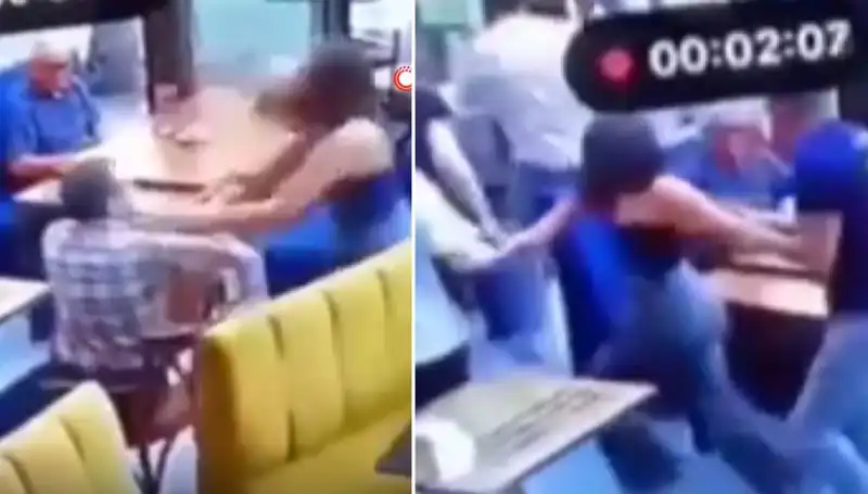 Garsona Tokat Atan Müşteri, Anında Tekme Tokat Dayak Yedi!
